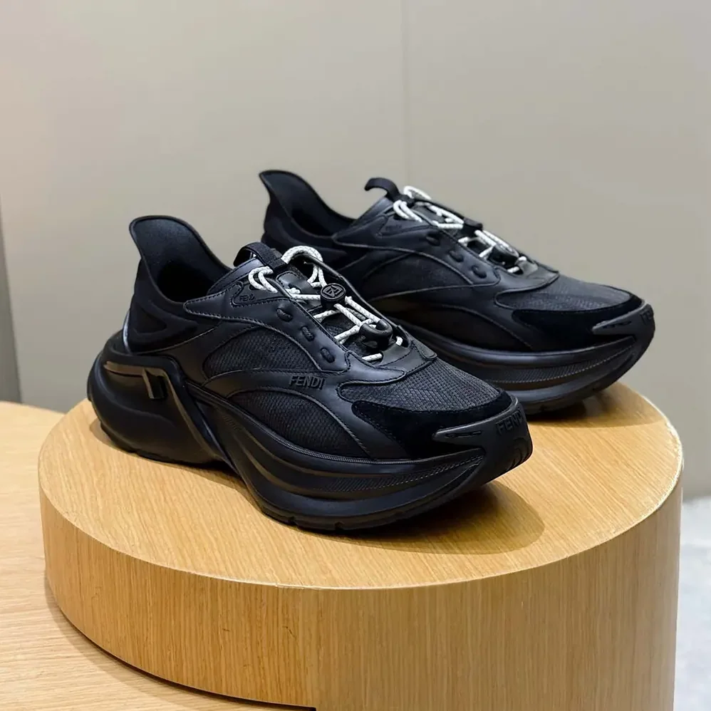 Fendi F-Light Sneakers Black Leather and Mesh Running Shoes for Unisex Fendi F-Light Sneakers Black Leather and Mesh Running Shoes for Unisex
