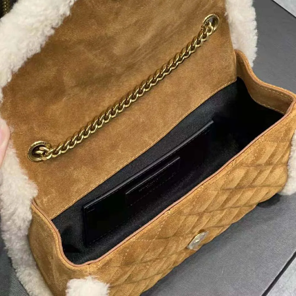 Saint Laurent YSL Envelope Small Bag in Suede and Shearling for Women