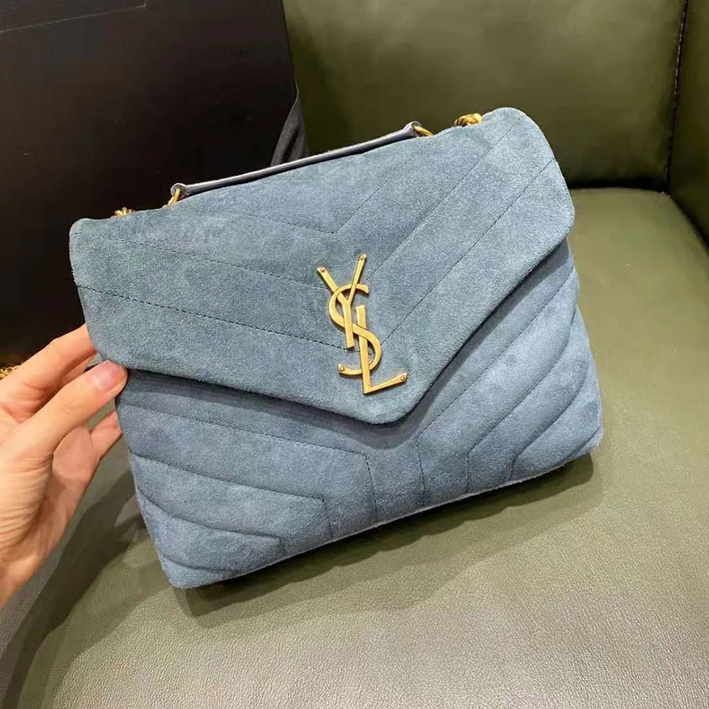 Saint Laurent YSL Loulou Small Chain Bag in “Y”-Quilted Suede for Women in Silver Saint Laurent YSL Loulou Small Chain Bag in “Y”-Quilted Suede for Women in Silver