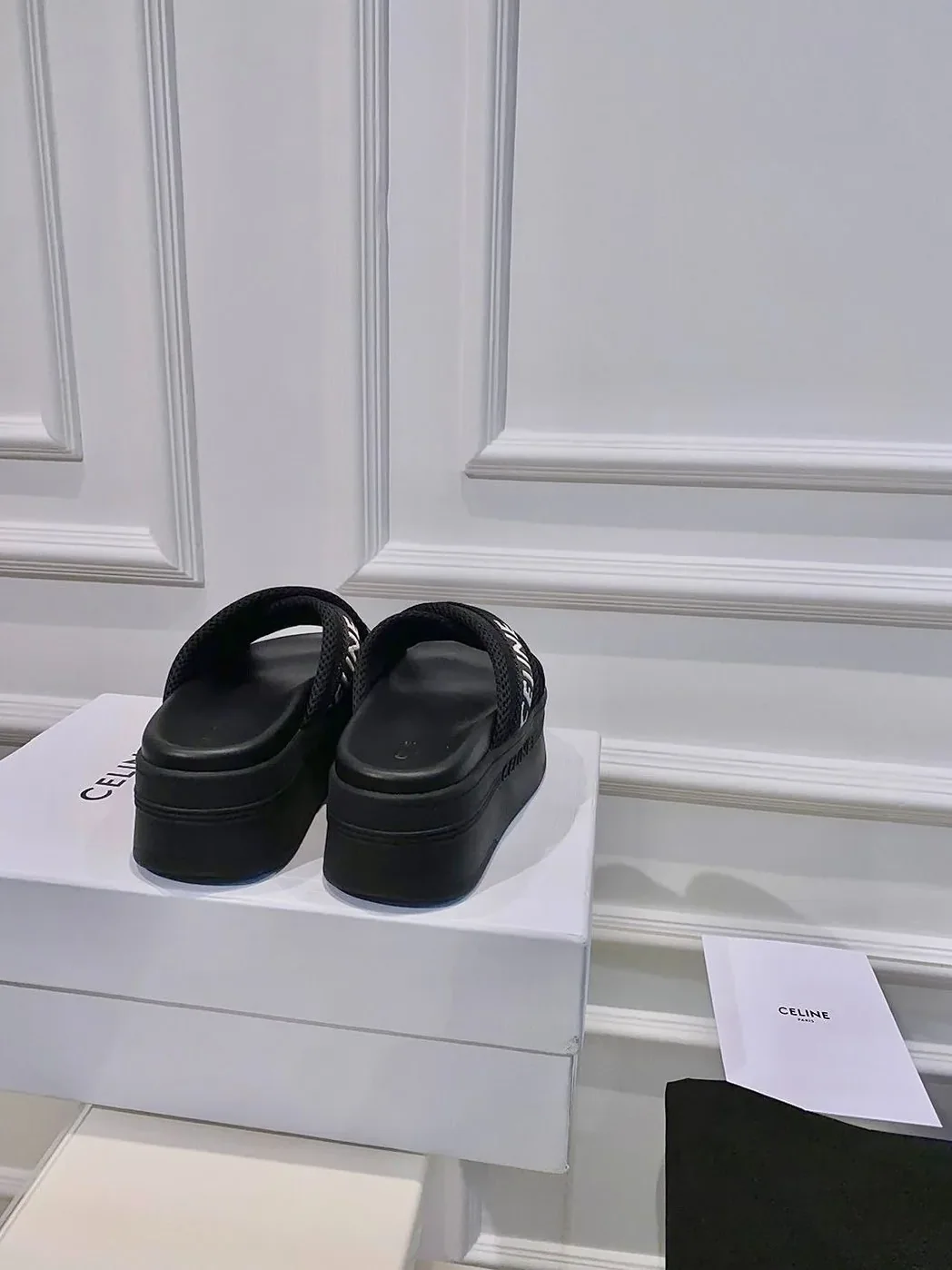 Celine Block Slide In Mesh And Textile With Celine Jacquard Black .38AB