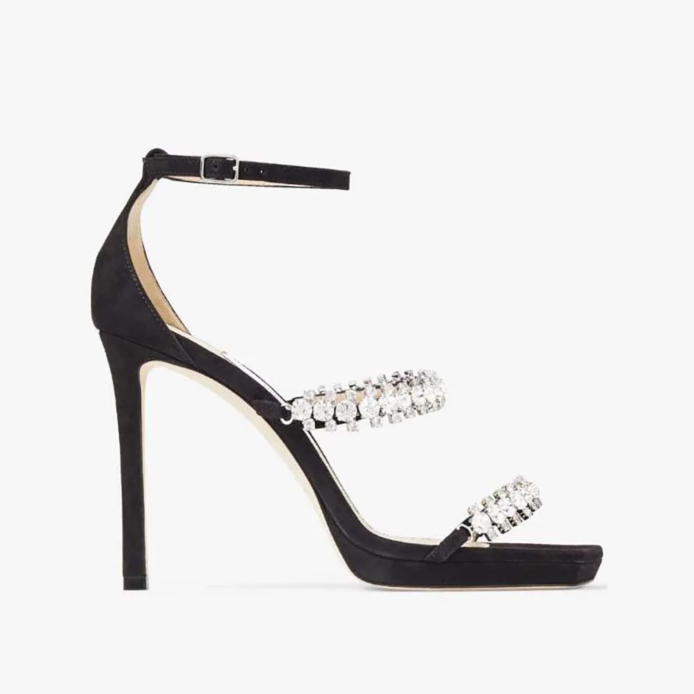 Jimmy Choo Bing Sandal 105 Black Suede Sandals with Crystal Straps for Women Jimmy Choo Bing Sandal 105 Black Suede Sandals with Crystal Straps for Women