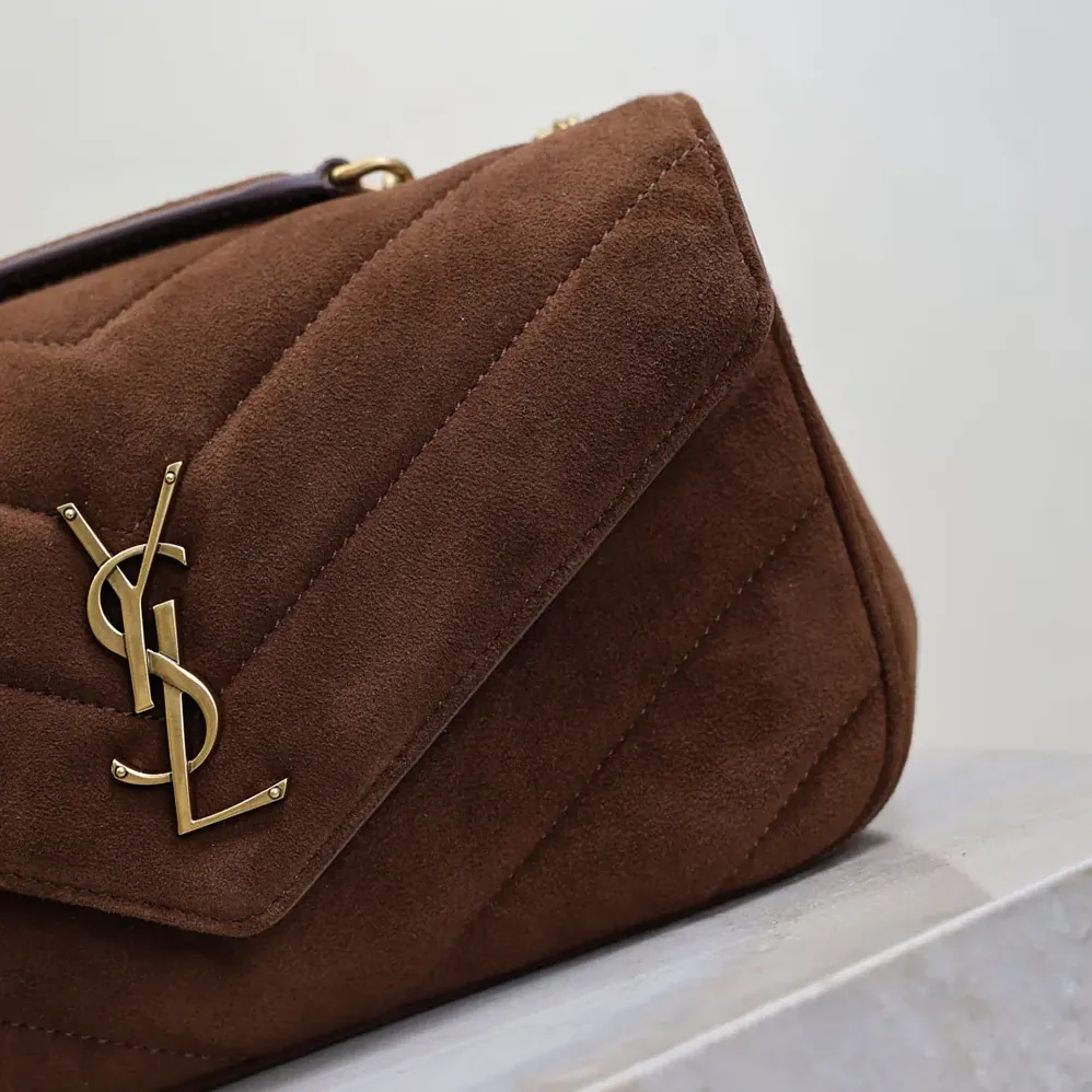 Saint Laurent YSL Loulou Small In Matelassé Suede for Women in Brown