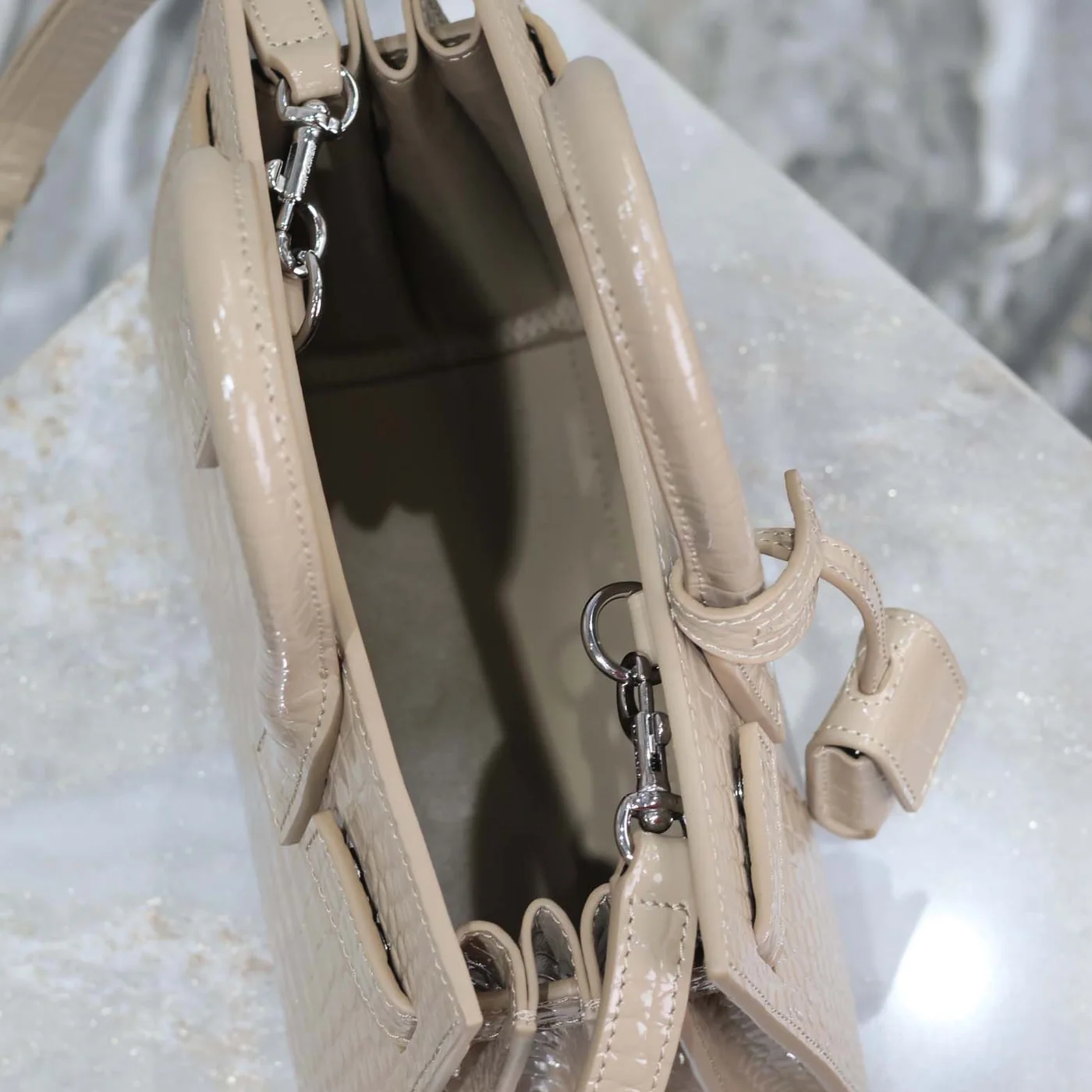Saint Laurent YSL Sac De Jour in Crocodile Embossed Leather Nano for Women in Sandy Saint Laurent YSL Sac De Jour in Crocodile Embossed Leather Nano for Women in Sandy