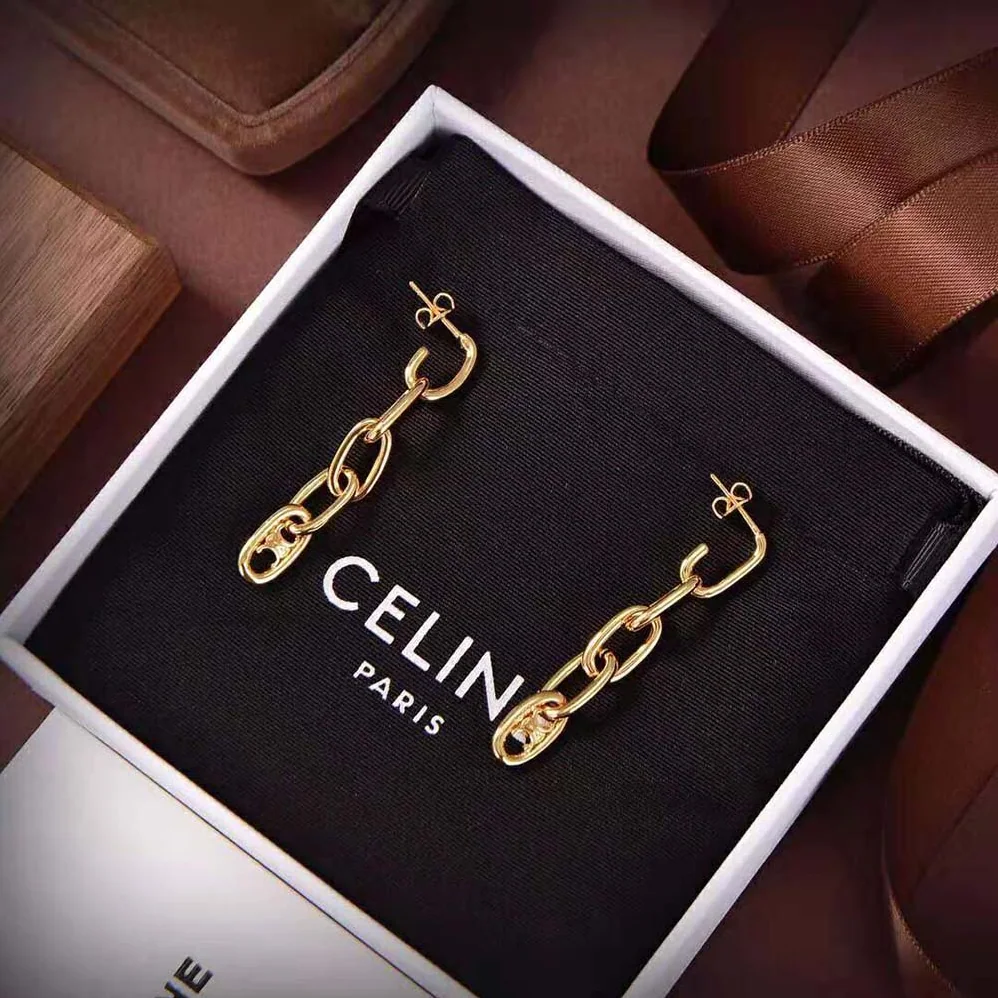 Celine Maillon Triomphe Link Earrings in Brass with Gold Finish for Women