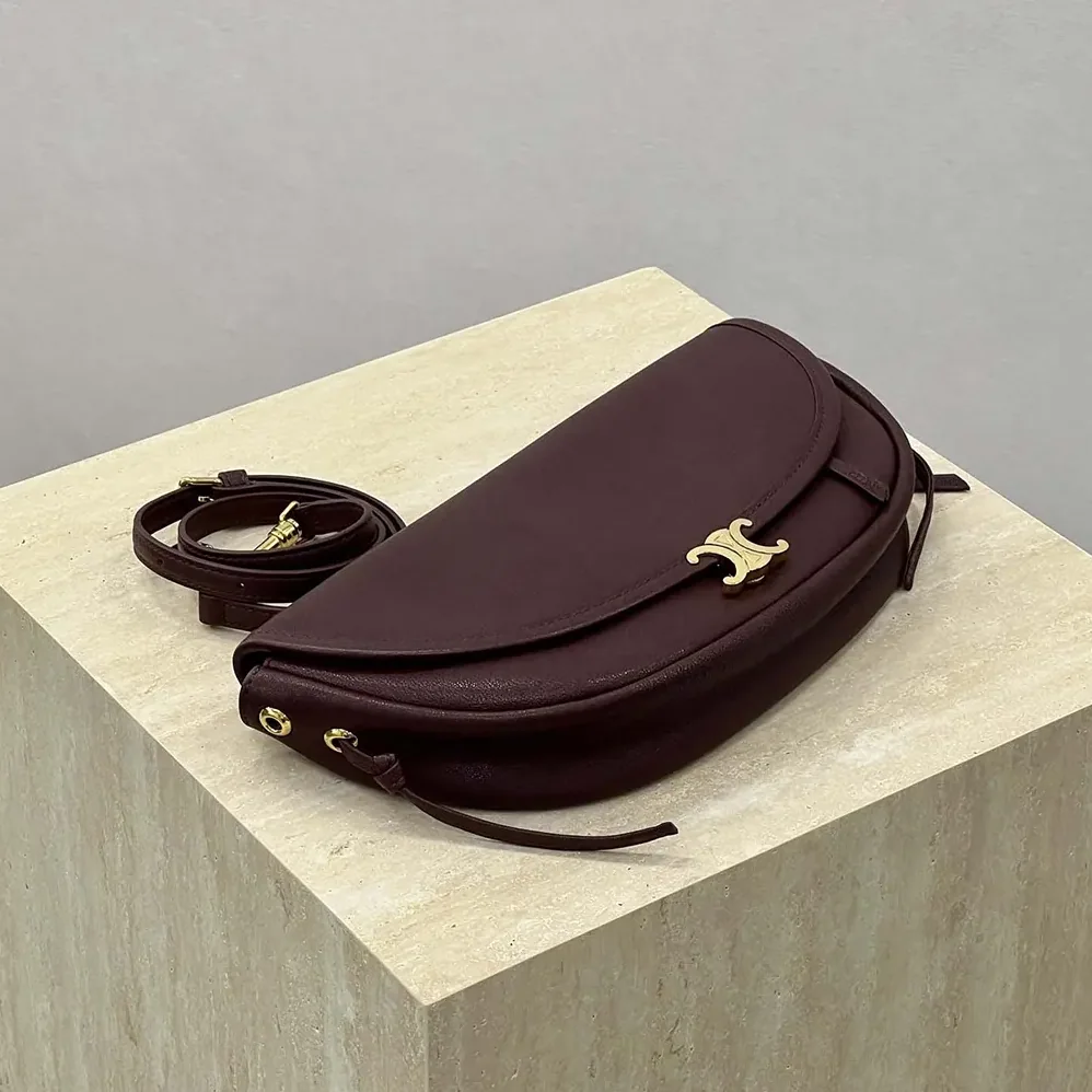 Celine Little Halfmoon Soft Triomphe in Supple Shiny Lambskin for Women in Maroon Celine Little Halfmoon Soft Triomphe in Supple Shiny Lambskin for Women in Maroon