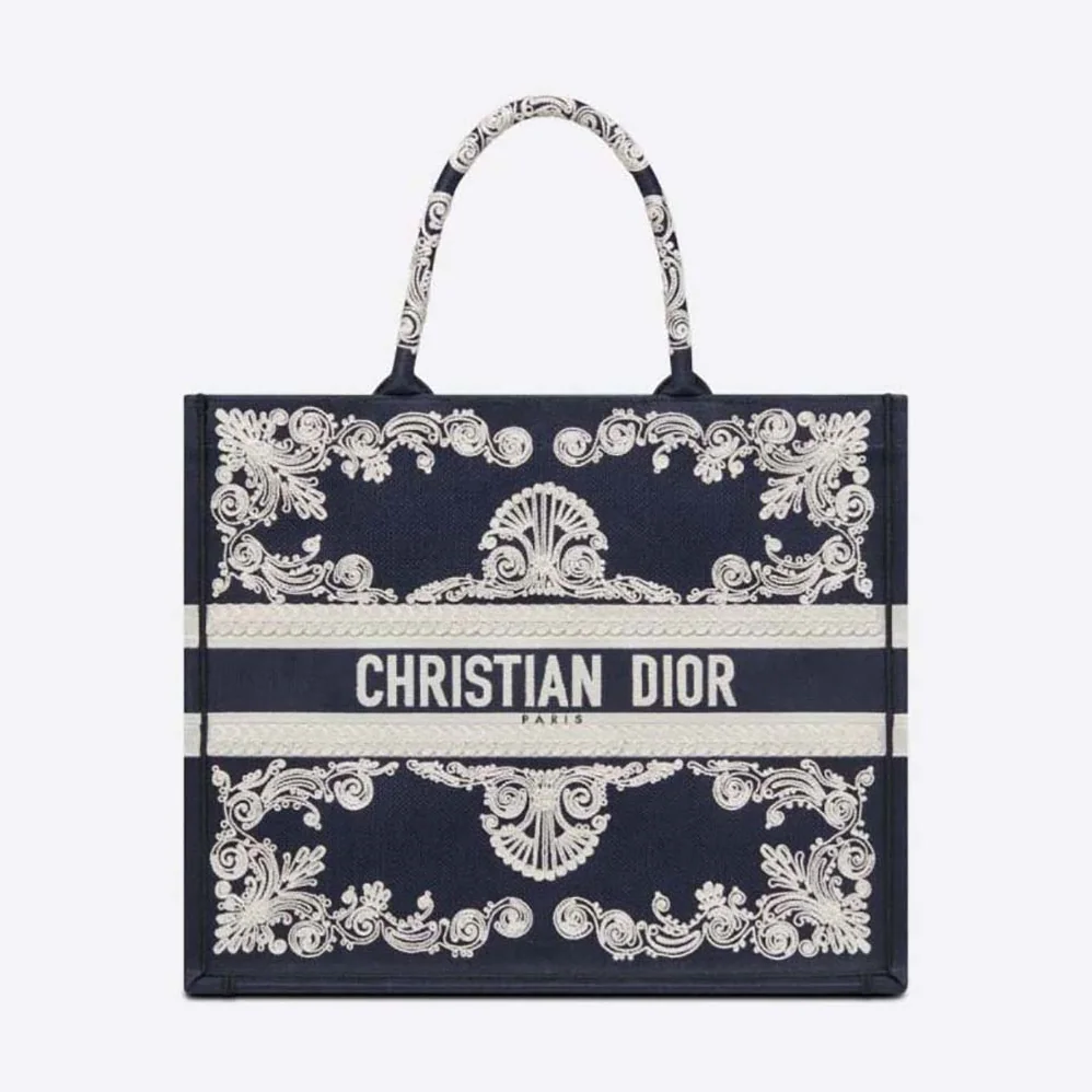 Dior Large Dior Book Tote Blue and White Cornely for Women in Effect Embroidery