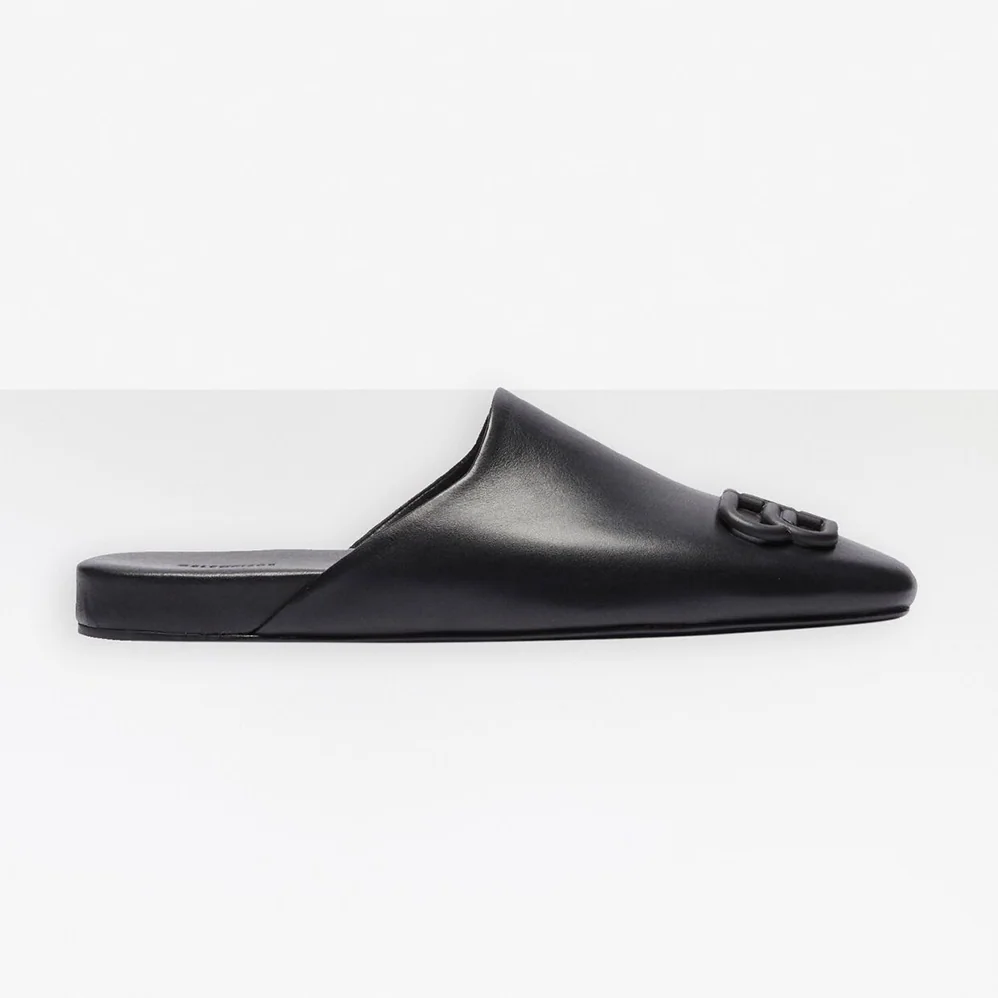 Balenciaga Cosy BB Slide in Black Smooth Calfskin Matte BB Hardware for Women