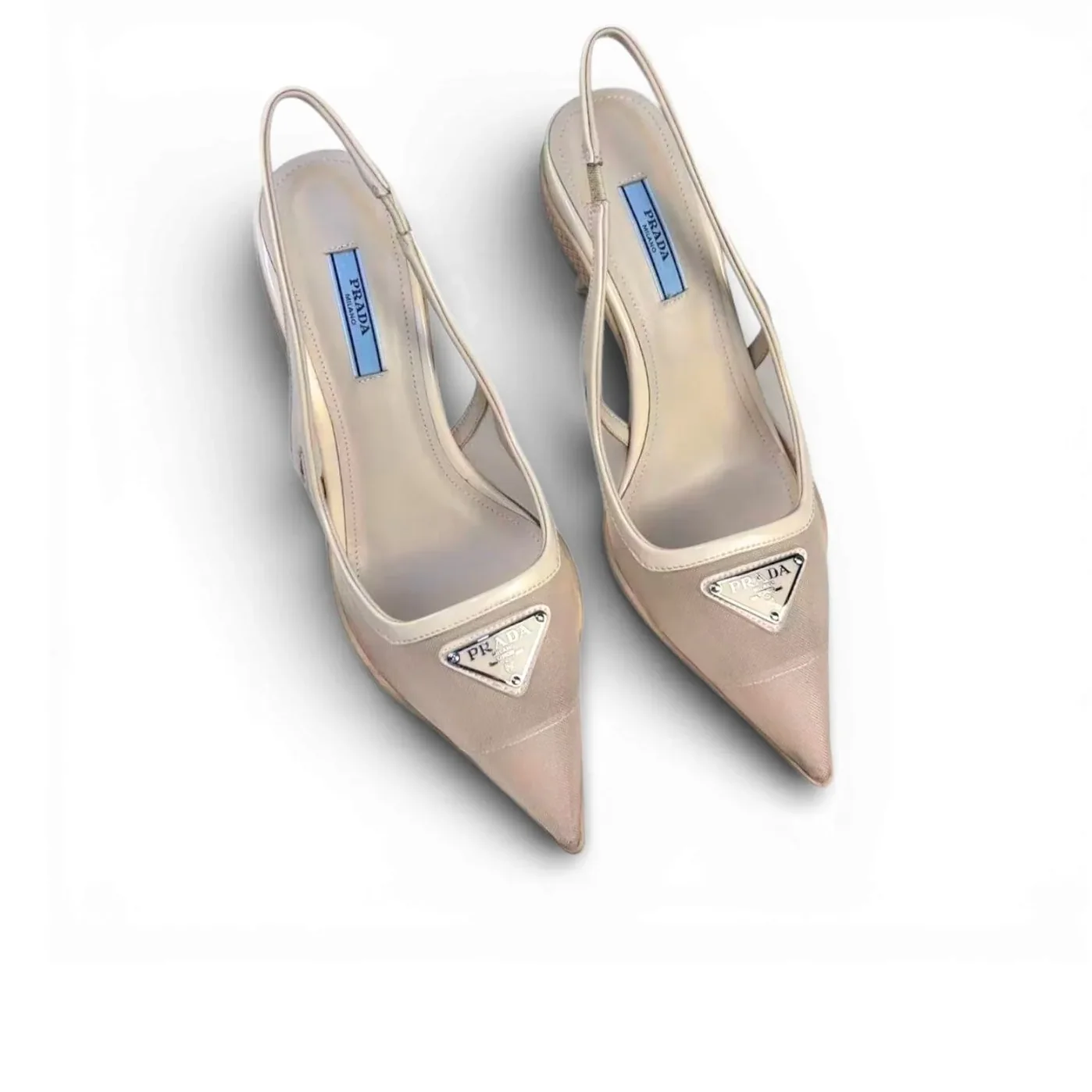 Prada Mesh Fabric Slingback Pumps Beige