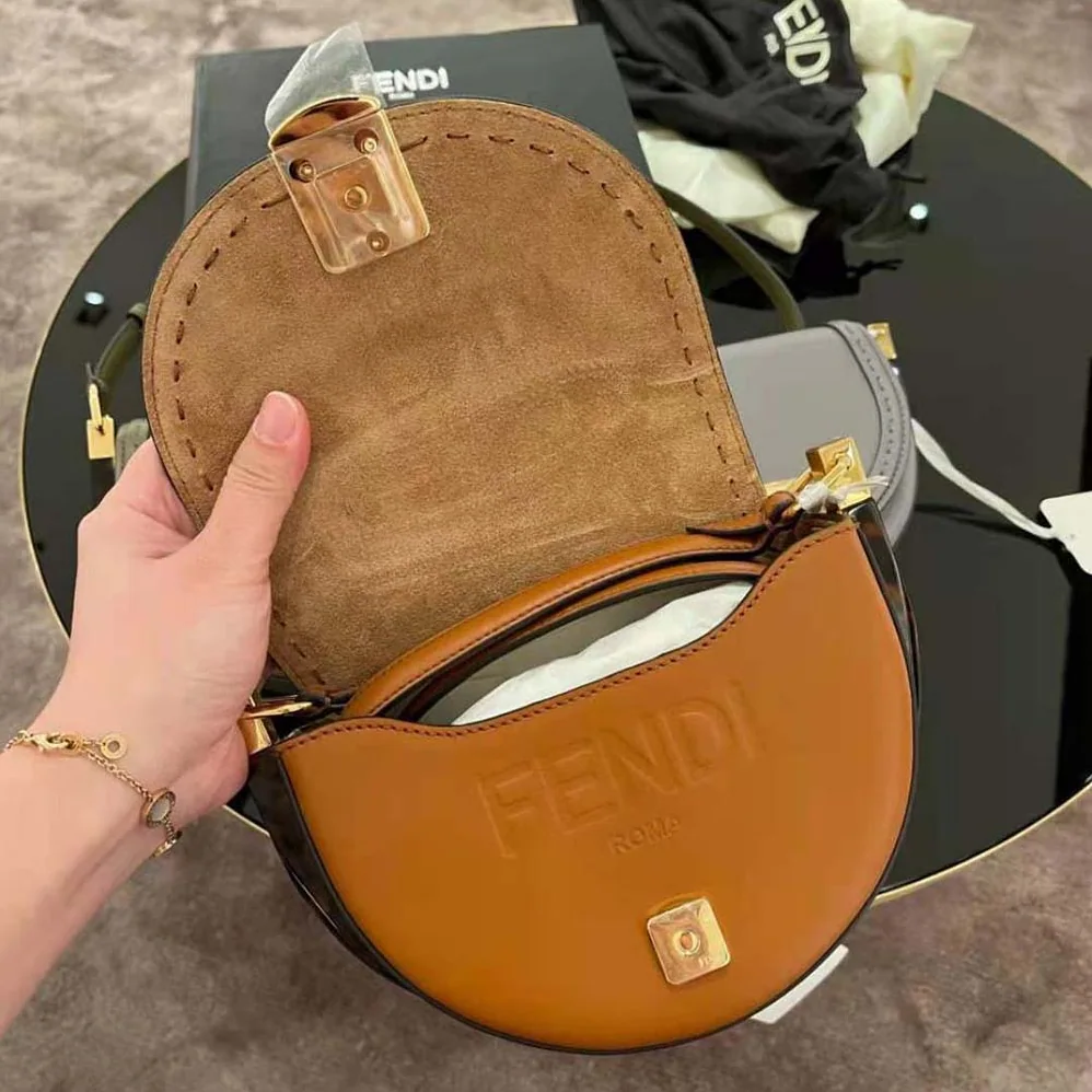 Fendi Moonlight Hand-Stitched Leather Satchel Bag for Women in Brown Fendi Moonlight Hand-Stitched Leather Satchel Bag for Women in Brown