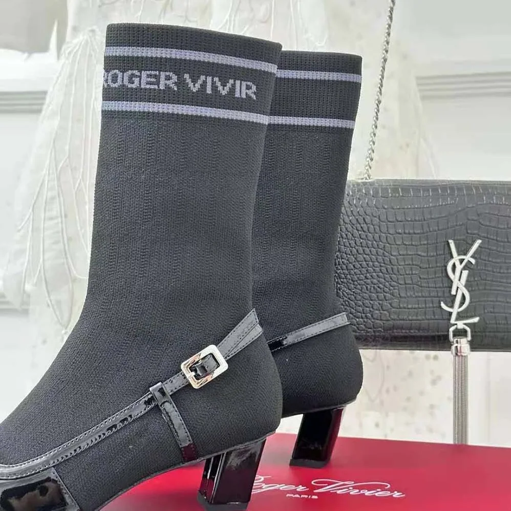 Roger Vivier Belle Vivier Sock Lacquered Buckle Ankle Boots in Patent Leather for Women in Black Roger Vivier Belle Vivier Sock Lacquered Buckle Ankle Boots in Patent Leather for Women in Black