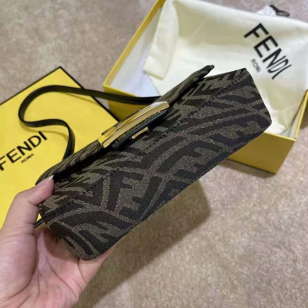 Fendi Mini Baguette 1997 Brown Jacquard FF Vertigo Bag for Women Fendi Mini Baguette 1997 Brown Jacquard FF Vertigo Bag for Women