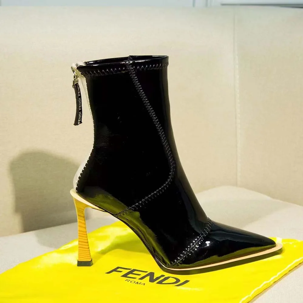 Fendi Biker Boots Glossy Black Leather Biker Boots for Women Fendi Biker Boots Glossy Black Leather Biker Boots for Women