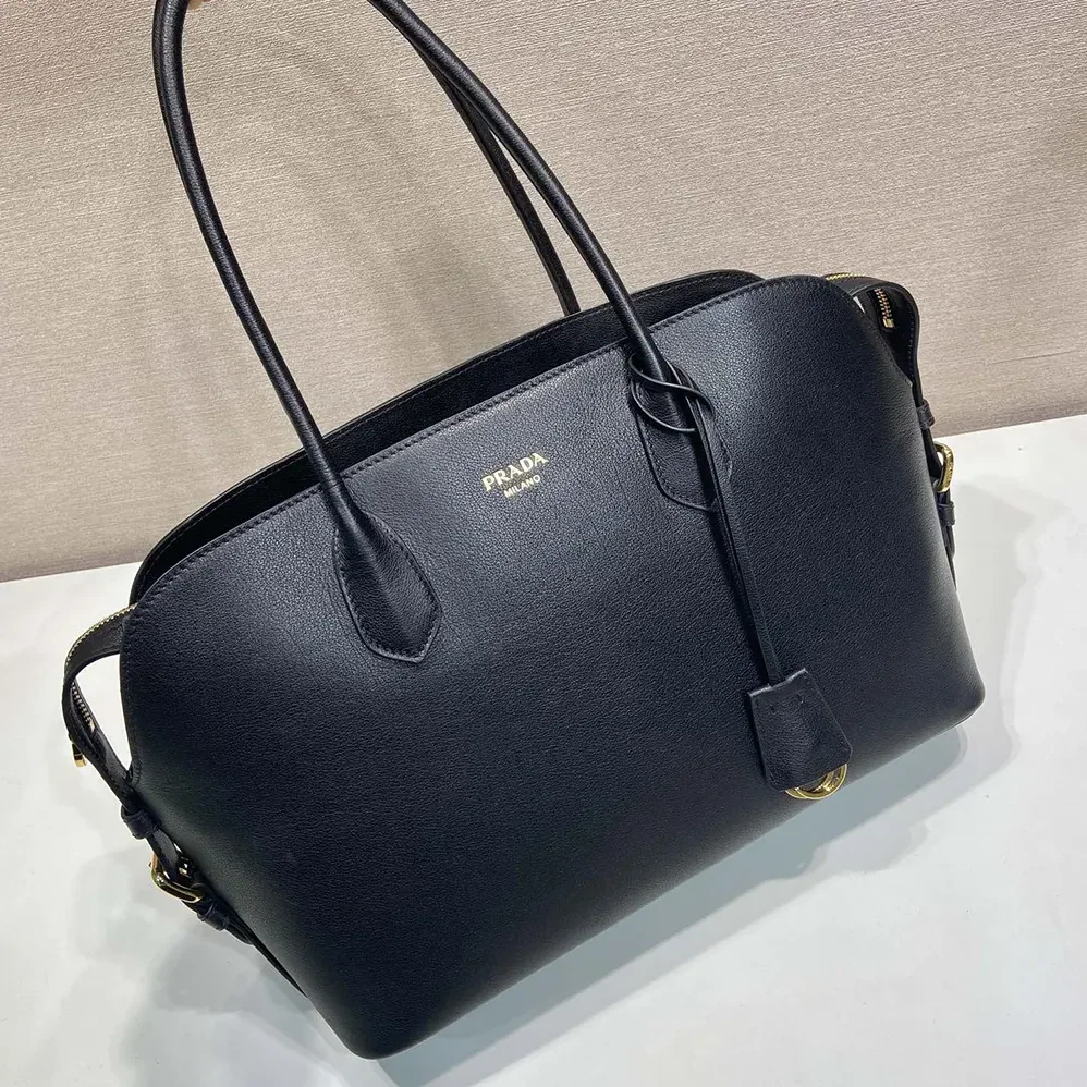 Prada Large Leather Tote Bag for Women in Black