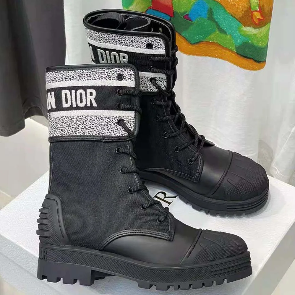 Dior D-major Ankle Boot Black and White Technical Fabric and Black Calfskin for Women Dior D-major Ankle Boot Black and White Technical Fabric and Black Calfskin for Women