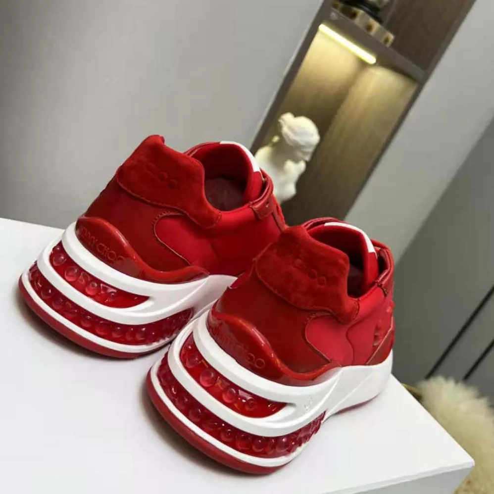 Jimmy Choo Memphis Lace UP/F Red Neoprene and Leather Low Top Trainers for Women Jimmy Choo Memphis Lace UP/F Red Neoprene and Leather Low Top Trainers for Women