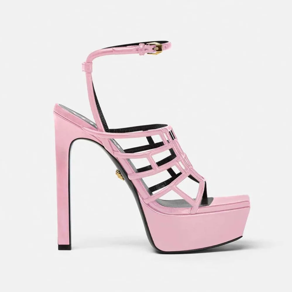 Versace Greca Maze Sandals in 15cm Heel Height for Women in Pink Versace Greca Maze Sandals in 15cm Heel Height for Women in Pink