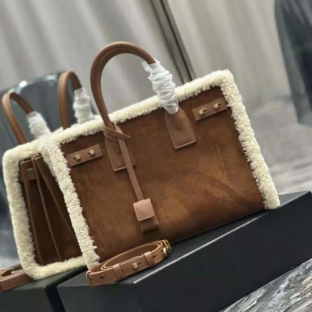 Saint Laurent YSL Sac De Jour Supple Medium in Suede and Shearling for Women Saint Laurent YSL Sac De Jour Supple Medium in Suede and Shearling for Women