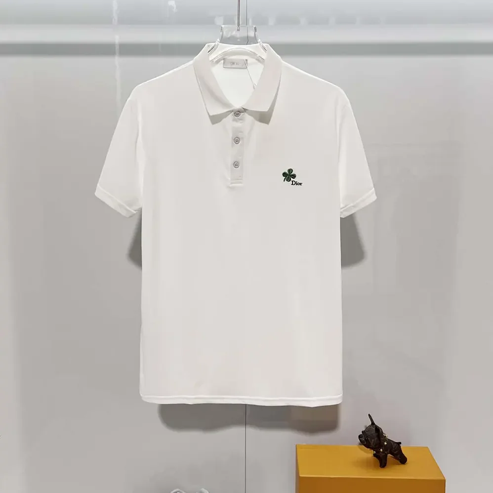 Dior Polo Shirt with Dior Clover Embroidery White Cotton Piqué for Men Dior Polo Shirt with Dior Clover Embroidery White Cotton Piqué for Men