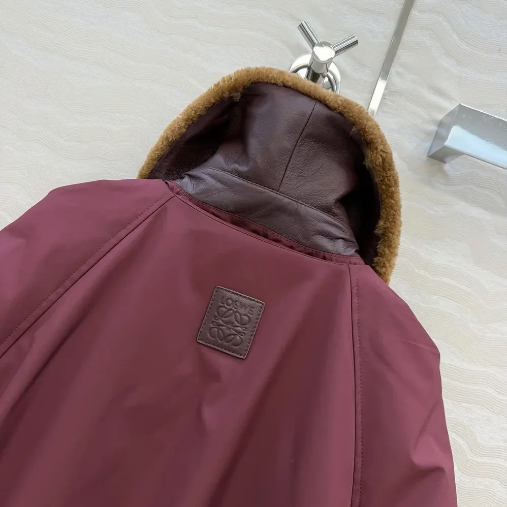 Loewe Puffer in Shearling and Cotton Blend for Men in Burgundy
