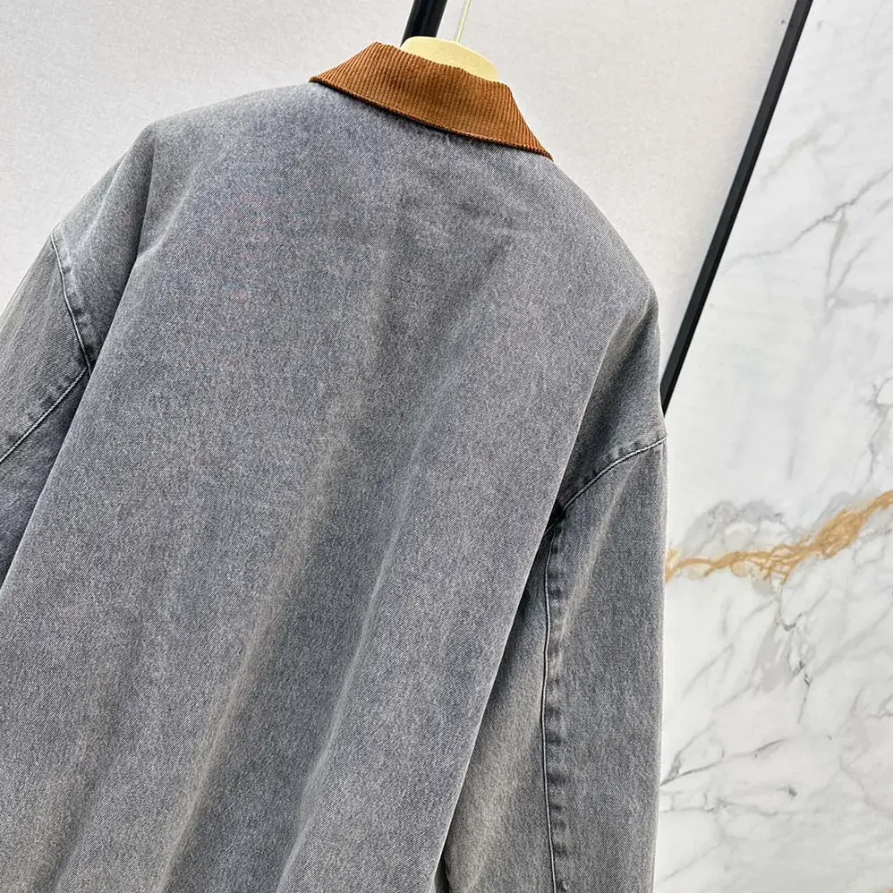 Miu Miu Chambray Jacket with Velvet Collar for Women Miu Miu Chambray Jacket with Velvet Collar for Women