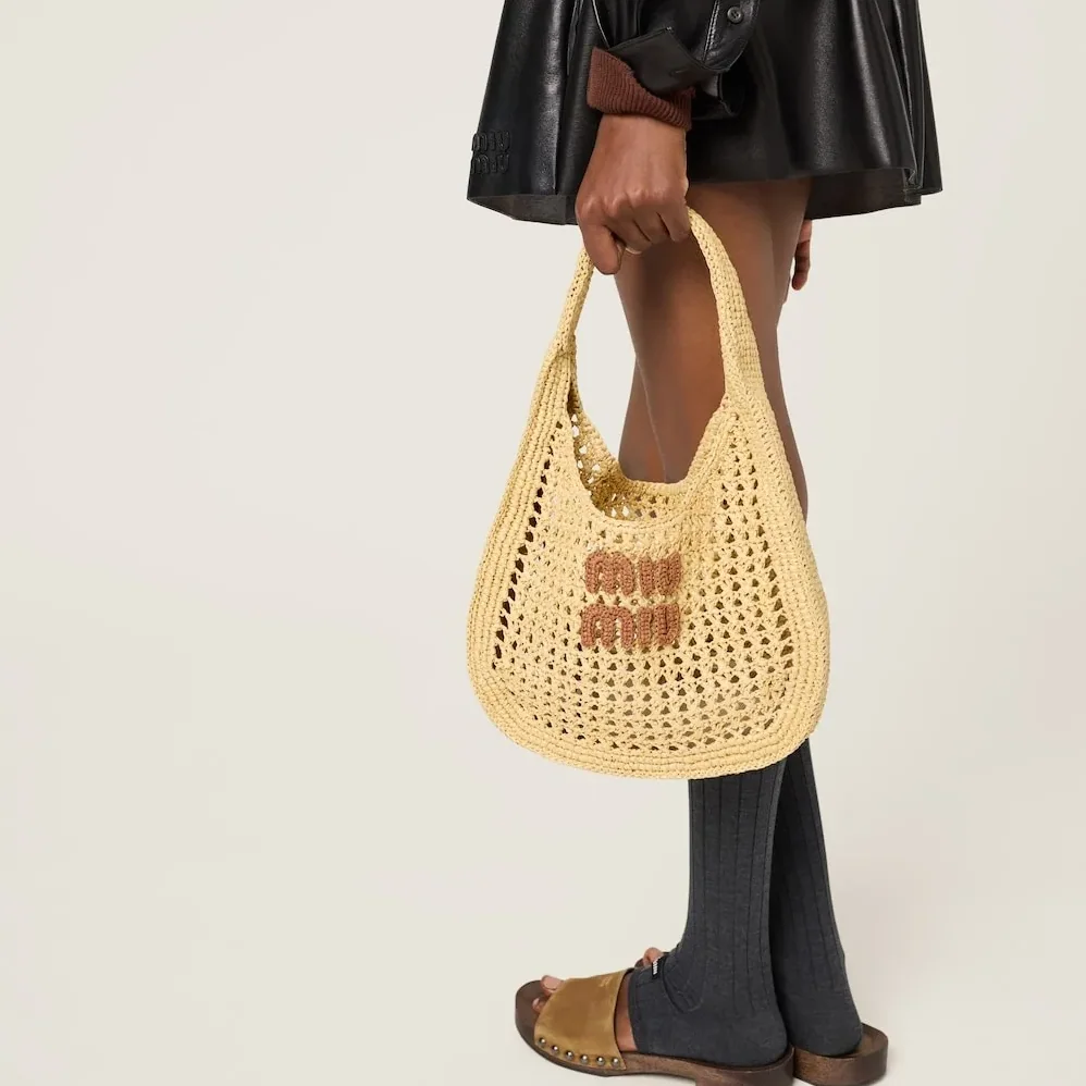 Miu Miu Raffia-Effect Woven Hobo Bag Beige / - 5BC164_ADO1_F0A5T_V_OOO Miu Miu Raffia-Effect Woven Hobo Bag Beige / - 5BC164_ADO1_F0A5T_V_OOO