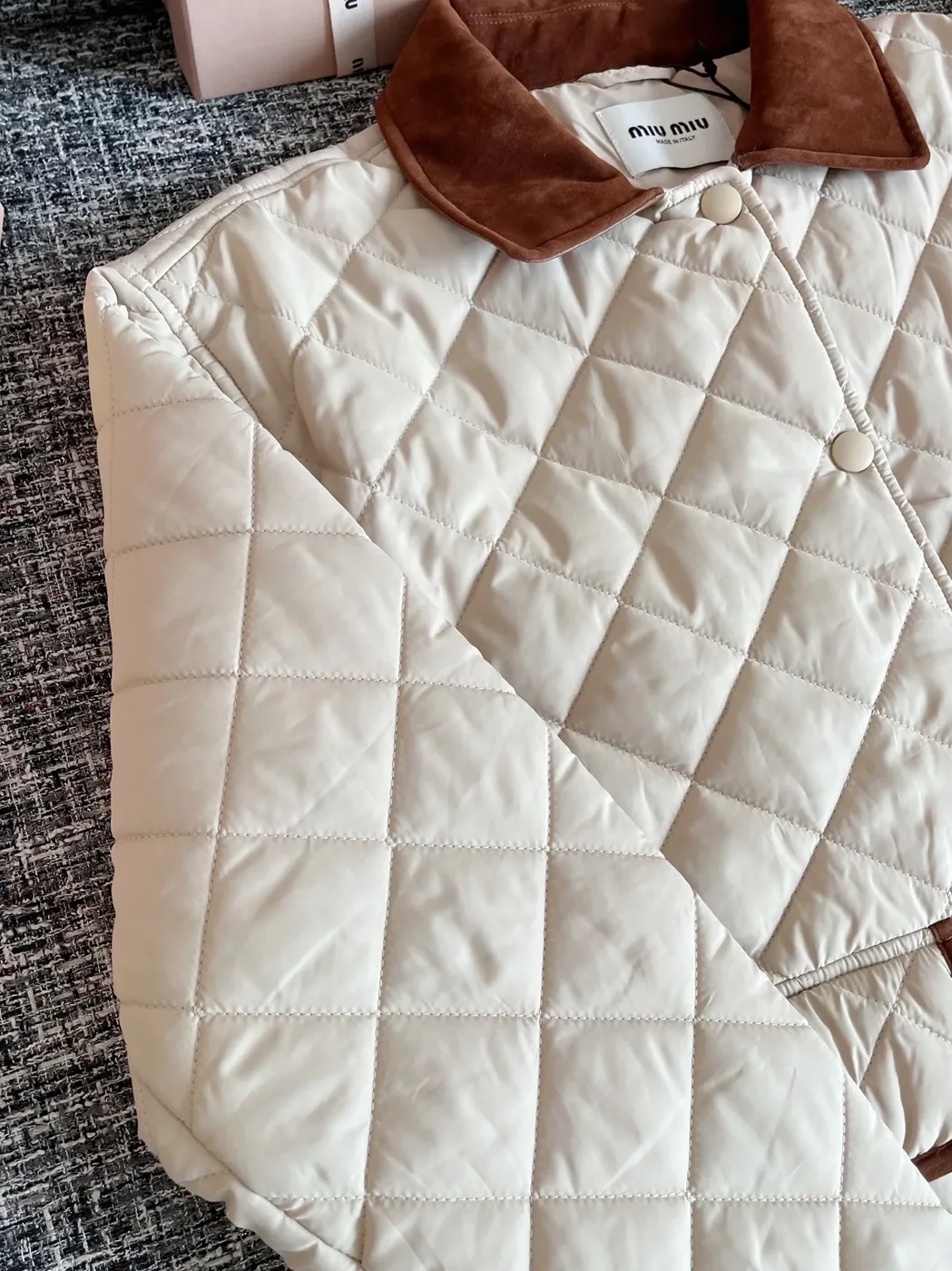 Miu Miu Quilted Jacket With Velvet Collar Beige