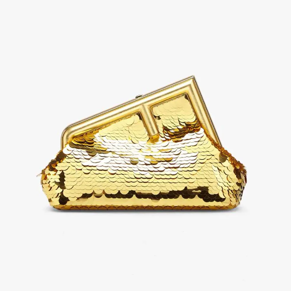 Fendi First Small Gold-colored Leather and Sequinned Bag for Women