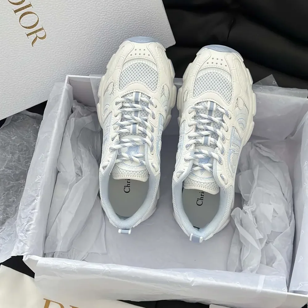 Dior Chrono Sneaker White and Sky Blue Mesh and Leather for Unisex in Effect Panels