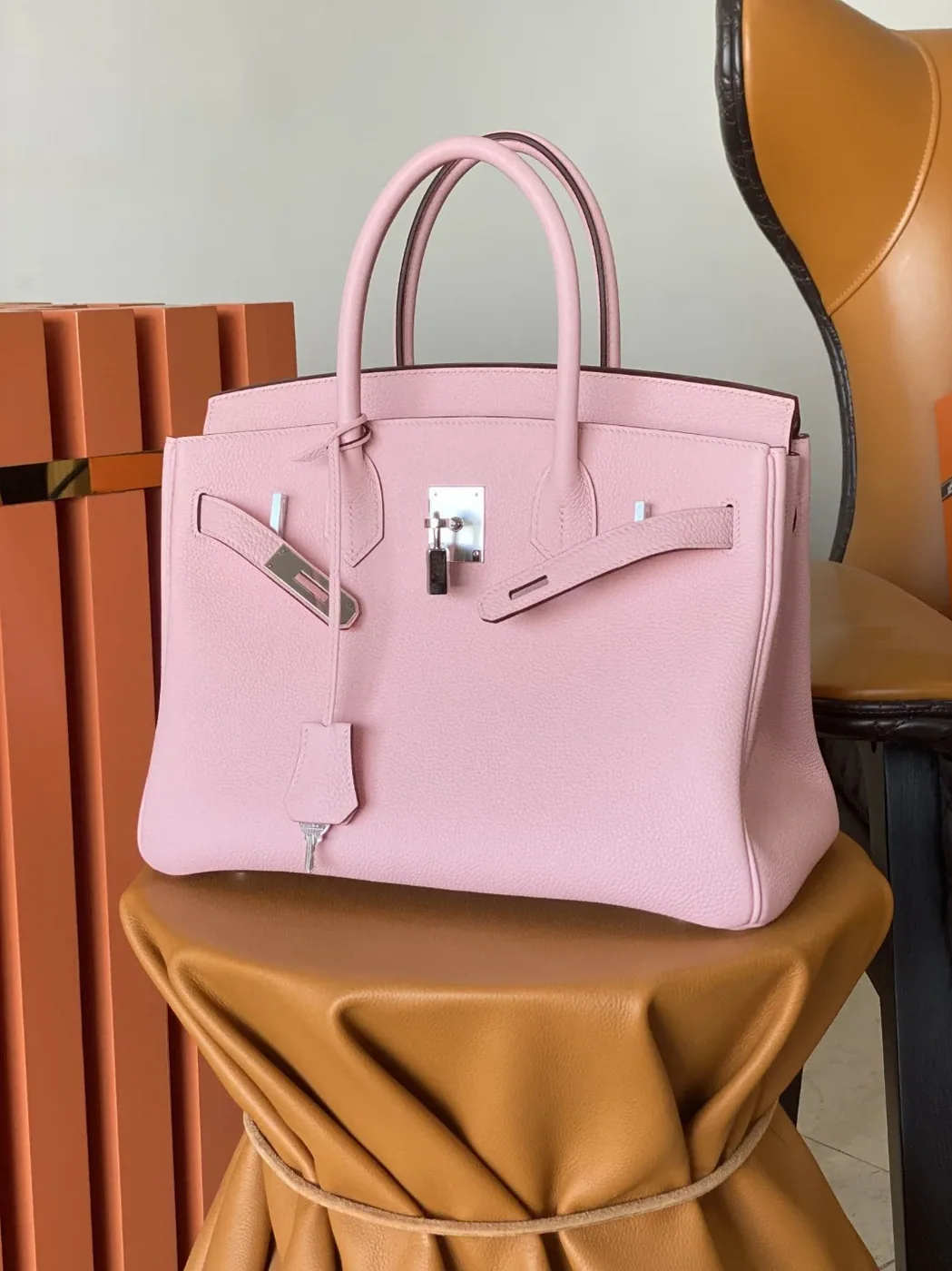 Hermes Birkin Top Handle Bag / Nata Swift Pink Silver Hardware