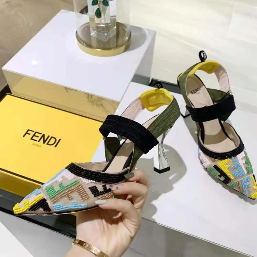 Fendi Colibri High-Heeled Slingbacks with Multicolor Beads for Women