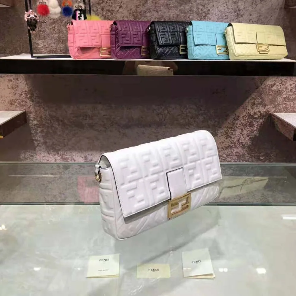 Fendi Iconic Large Baguette Leather Bag for Women in White
