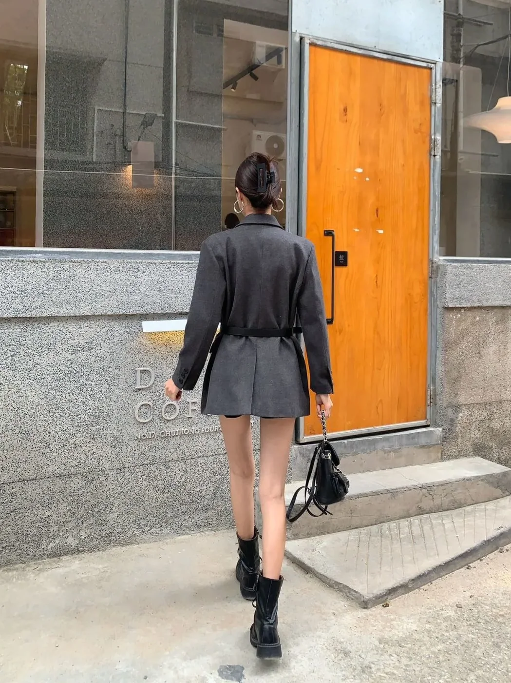 Prada Belted Tailored Blazer With Triangle Logo Grey