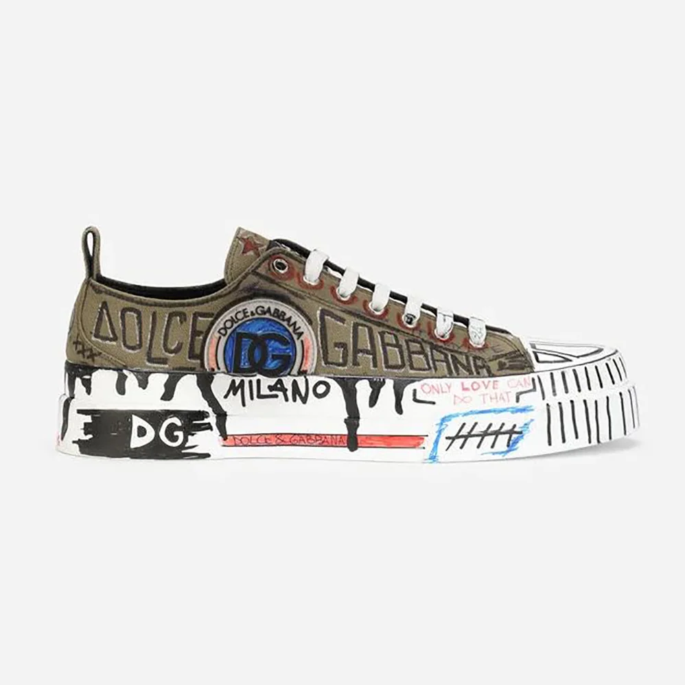 Dolce Gabbana D&G Hand-Painted Graffiti Canvas Portofino Light Sneakers for Women Dolce Gabbana D&G Hand-Painted Graffiti Canvas Portofino Light Sneakers for Women