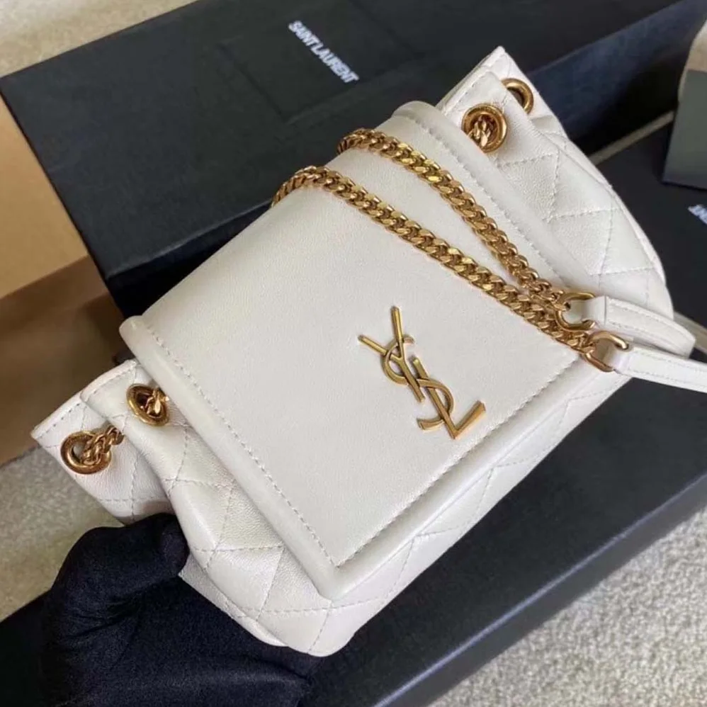 Saint Laurent YSL Monogram Mini Nolita in Lame Leather for Women in White Saint Laurent YSL Monogram Mini Nolita in Lame Leather for Women in White