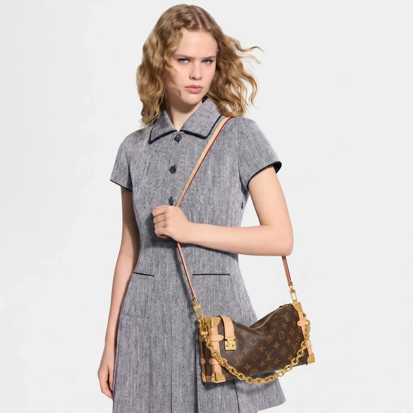 Louis Vuitton Side Trunk MM East West Shoulder Bag in Brown Monogram Gold Hardware