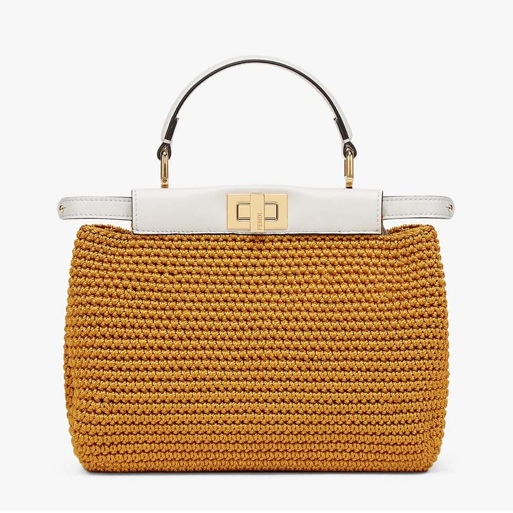 Fendi Peekaboo Mini Cotton Crochet Bag for Women in Brown Fendi Peekaboo Mini Cotton Crochet Bag for Women in Brown