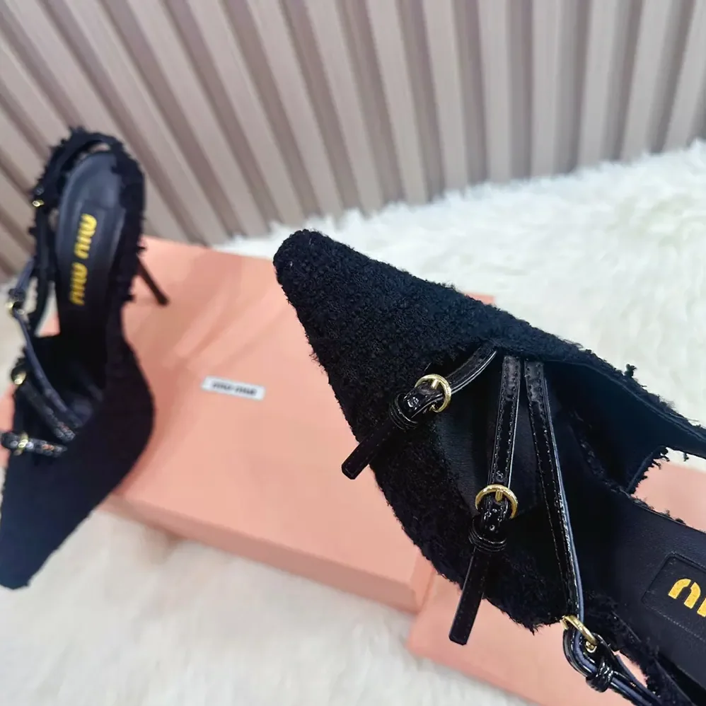 Miu Miu Fabric Slingbacks with Straps for Women in Black Miu Miu Fabric Slingbacks with Straps for Women in Black