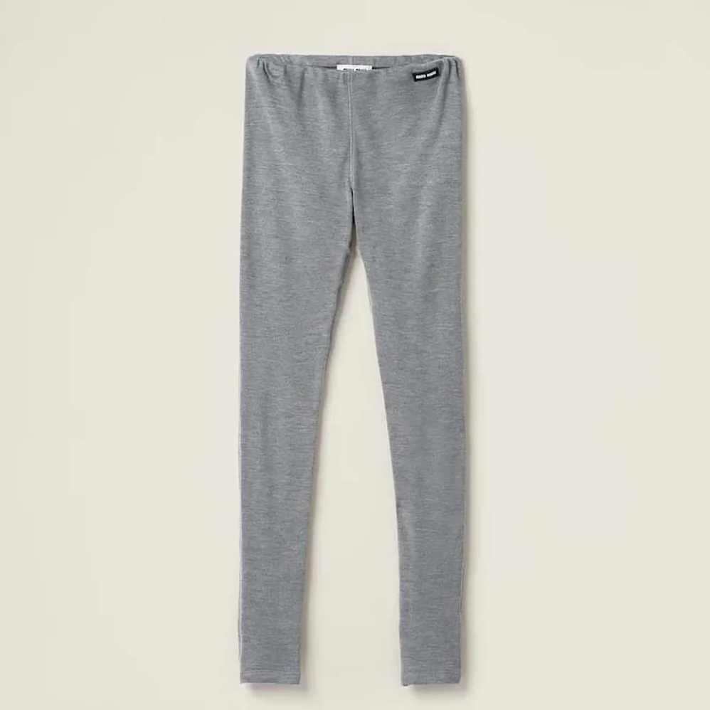 Miu Miu Silk Jersey Pants with Logo Patch for Women in Gray