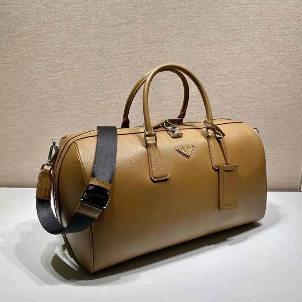 Prada Elegant Duffle Bag in Saffiano Leather Travel Bag for Men in Brown Prada Elegant Duffle Bag in Saffiano Leather Travel Bag for Men in Brown