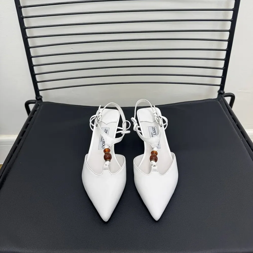 Jimmy Choo Lauri 50 Latte Mix Nappa Leather Slingbacks with Beads for Women in White Jimmy Choo Lauri 50 Latte Mix Nappa Leather Slingbacks with Beads for Women in White