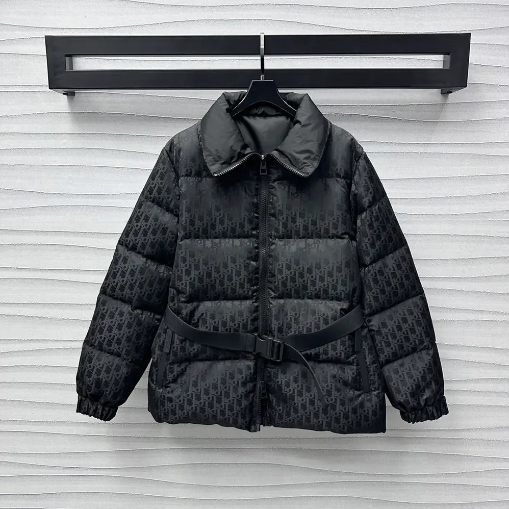 Dior DiorAlps Belted Puffer Jacket Black Quilted Technical Taffeta Jacquard for Women