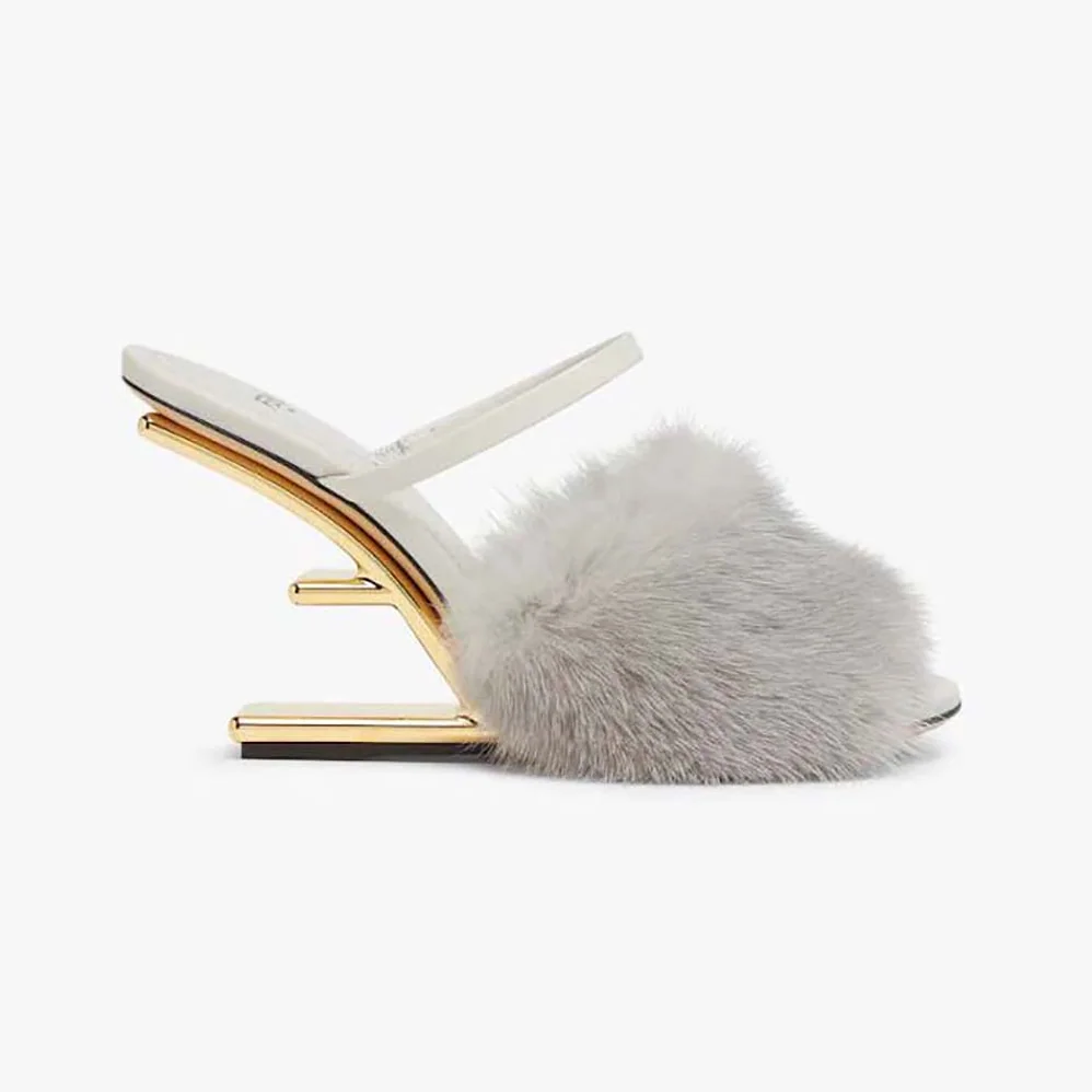 Fendi First Pale Grey Mink High for Women in Heeled Sandals