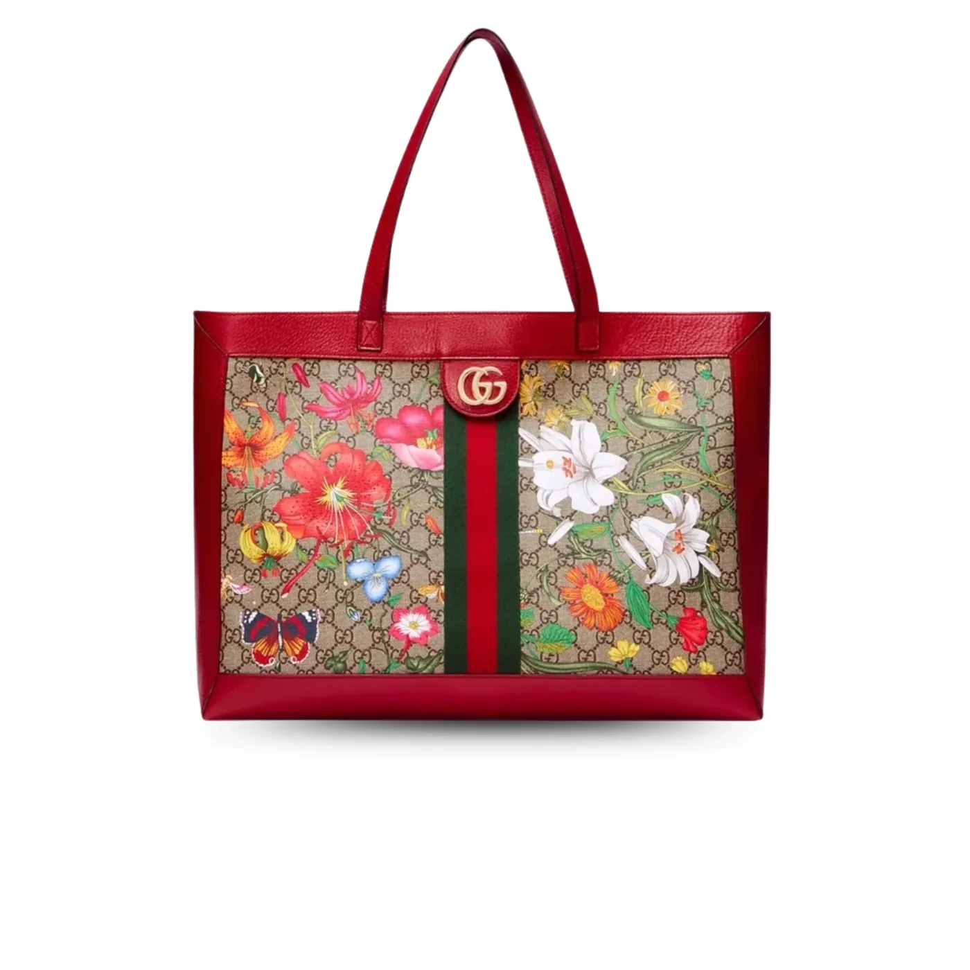Gucci Ophidia Flora Tote Bag in Red Gold Hardware