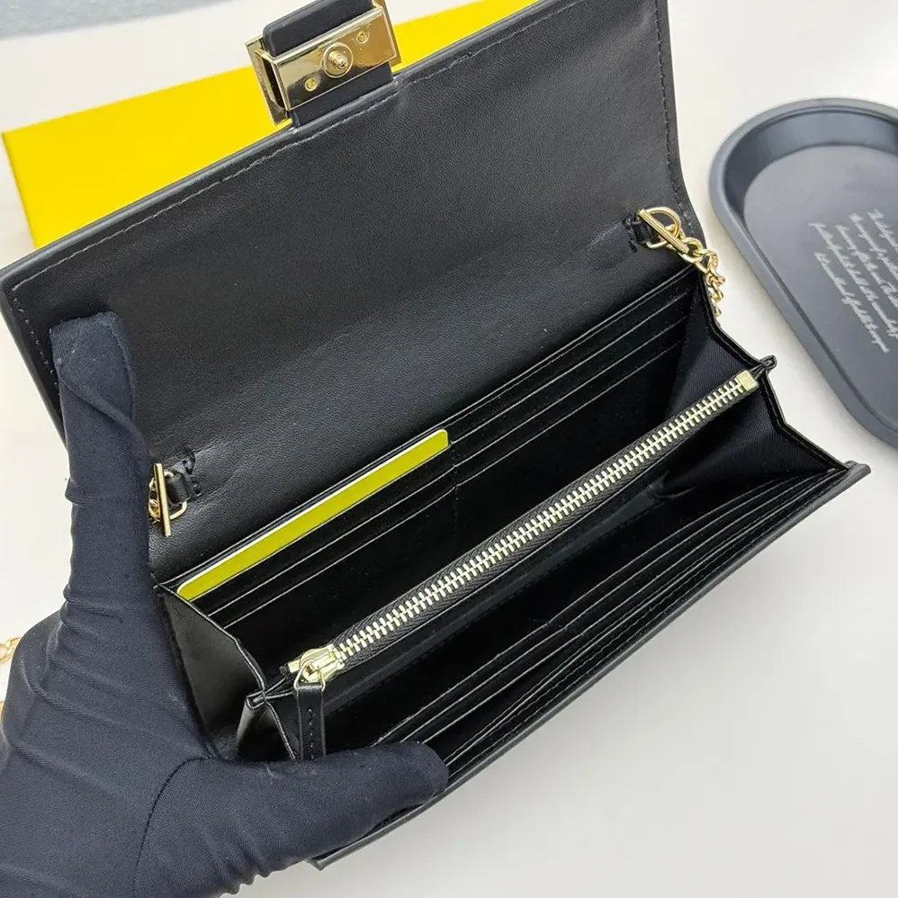 Fendi Baguette Continental Wallet With Chain Black Nappa Leather Wallet for Women