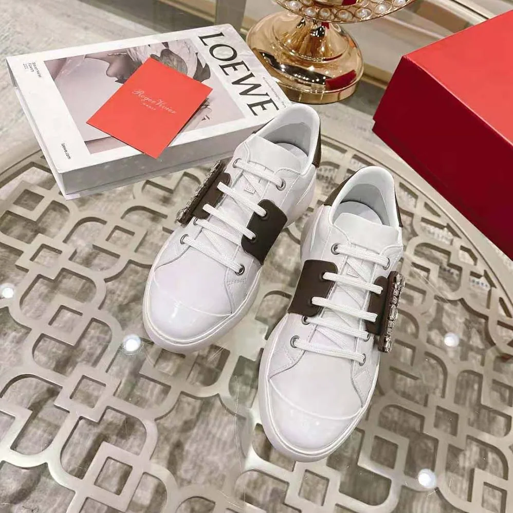 Roger Vivier Viv Skate Strass Buckle Sneakers in Soft Leather for Women