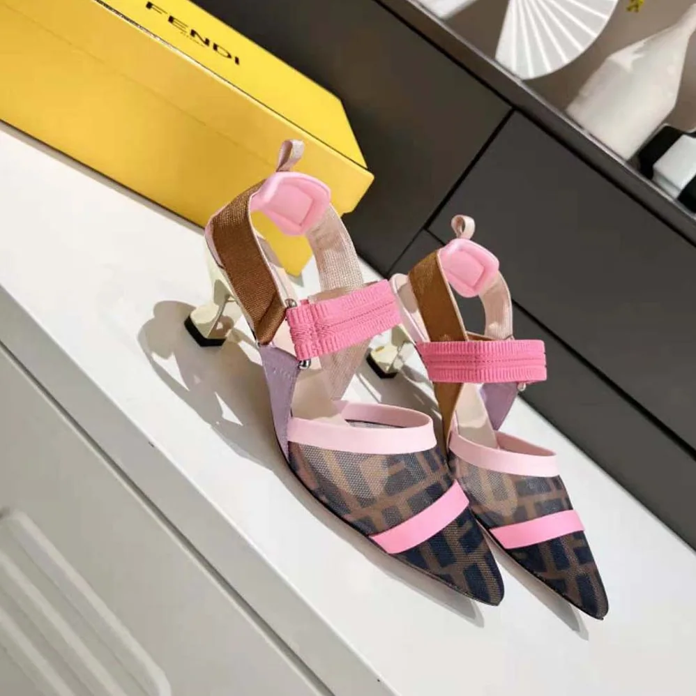 Fendi Colibrì Brown Mesh Medium for Women in Heeled Slingbacks