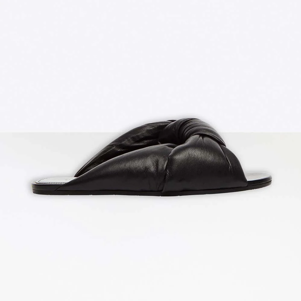Balenciaga Drapy Flat Sandal in Black Smooth Nappa Lambskin for Women