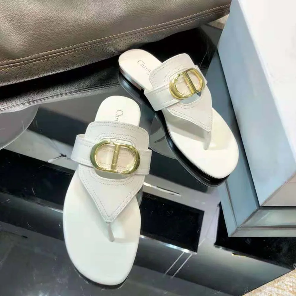 Dior 30 Montaigne Flat Thong Sandal White Calfskin for Women
