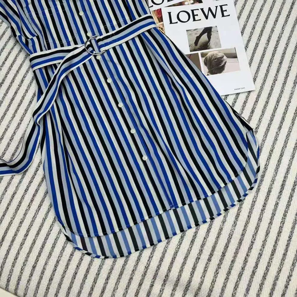 Burberry Striped Silk Shirt Dress for Women in Blue