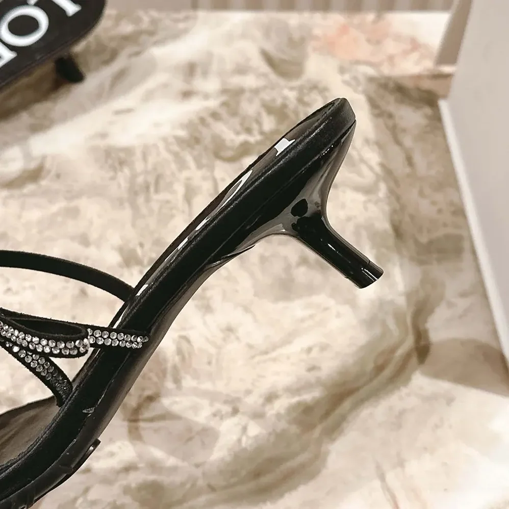 Loewe Petal Sandal in Suede and Rhinestones for Women in Black Loewe Petal Sandal in Suede and Rhinestones for Women in Black